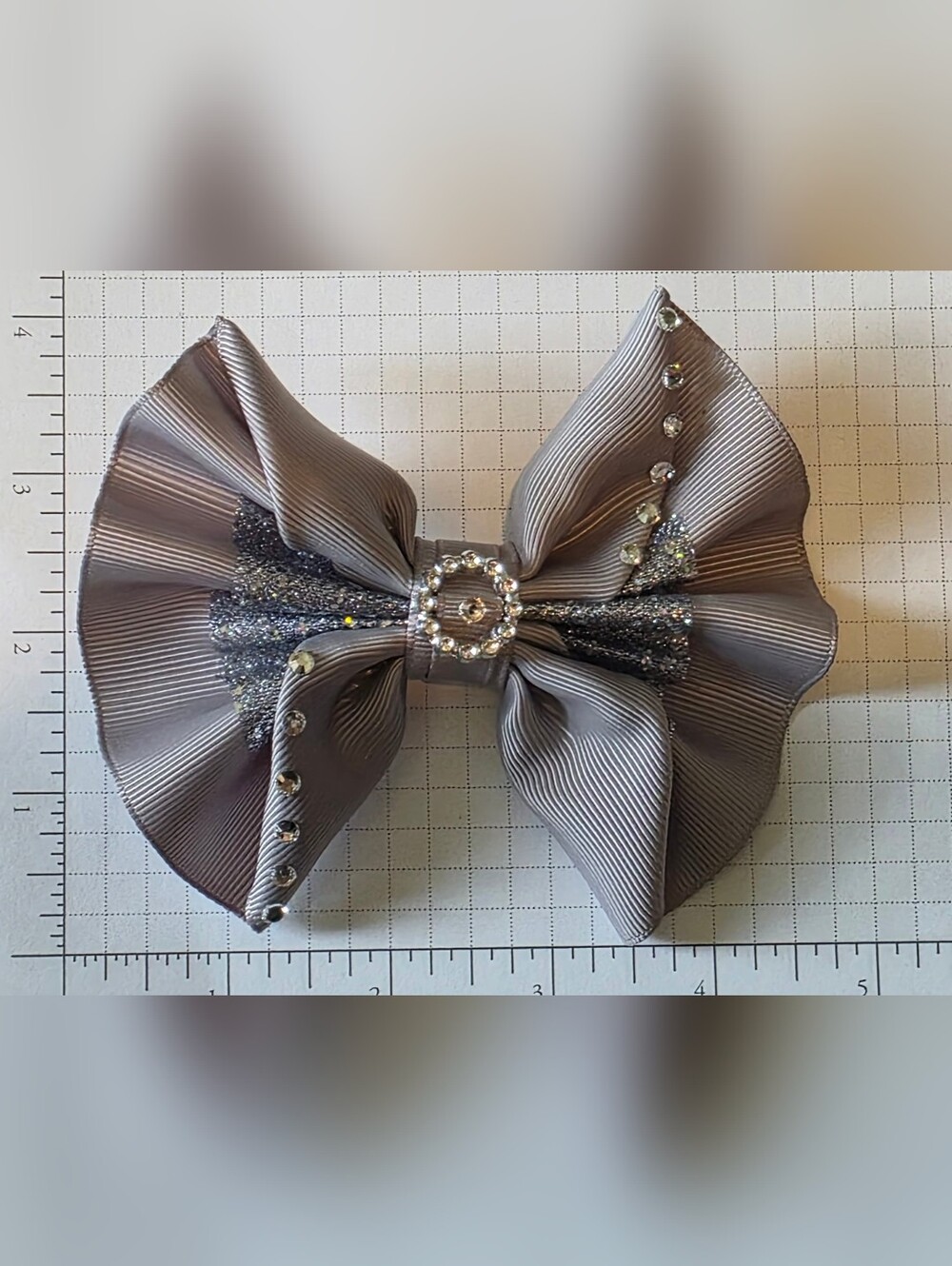 Gray Crystal Accent Hair Bow Clip